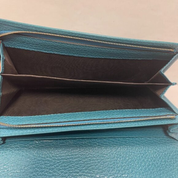 Gucci Blue Pebbled Leather Swing Continental Wallet - Preowned - Picture 12 of 16